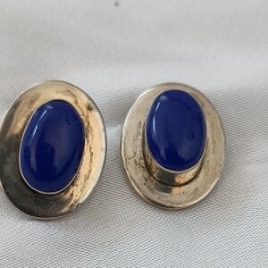 Elegant Silver and Blue Oval Earrings